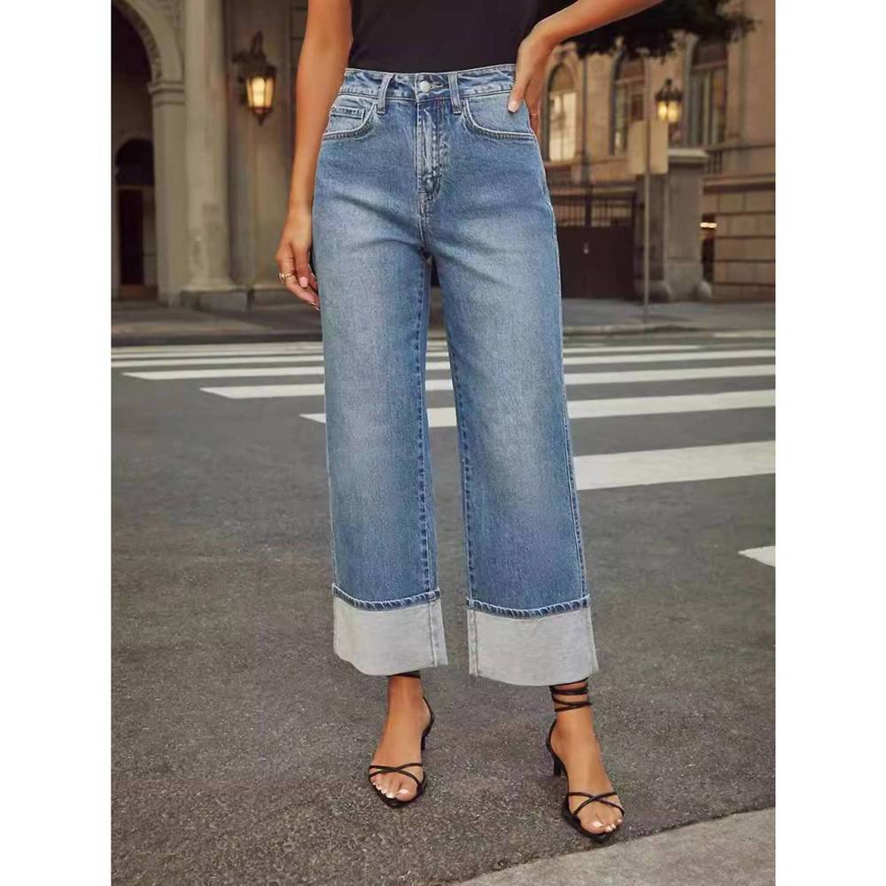 NEW WHOLESALESIR loose rolled edge cropped jeans in blue